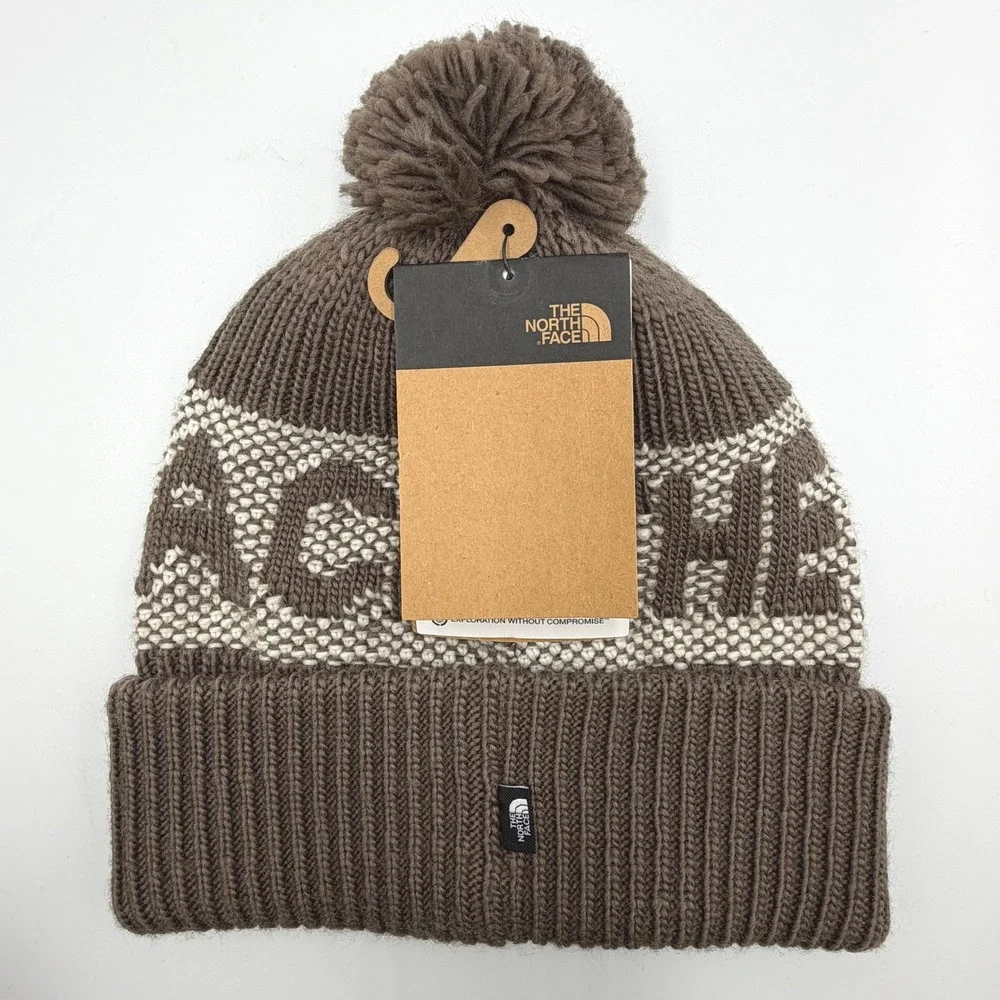 The North Face Retro Cabin Beanie Unisex Brown New Removable Pom NF0A88QW87I-OS